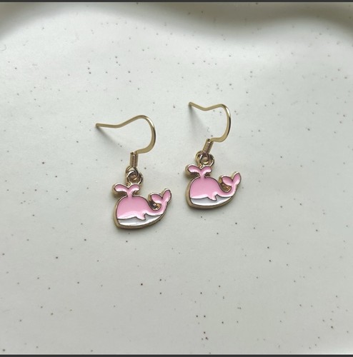 Pink whale earrings - pink, enamel