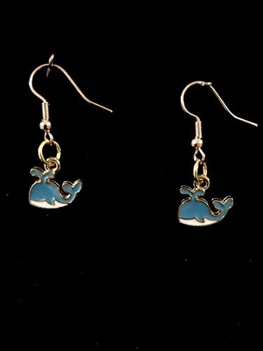 Blue whale earrings enamel - whale, sea