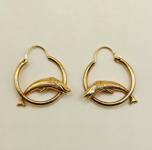 14k gold hoops - whale/dolphin,