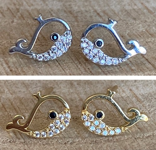 Whale cubic zirconi earrings - whale,