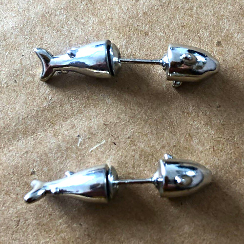 Silver whale stud earrings - whale,