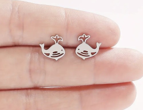 Stainless steel whale - steel, stud