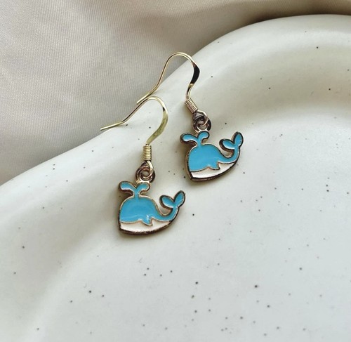 Blue whale earrings enamel - whale, earrings,