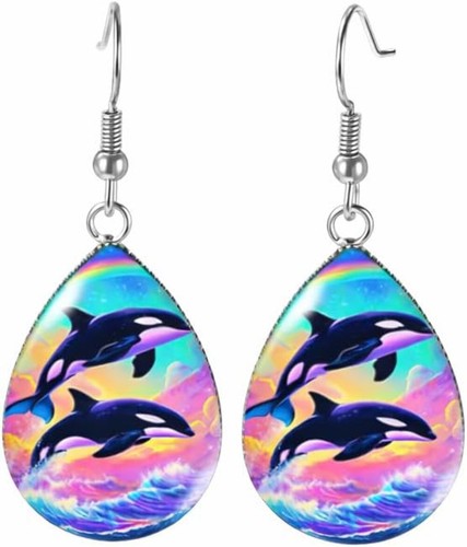 Rainbow orca teardrop dangle - rainbow,